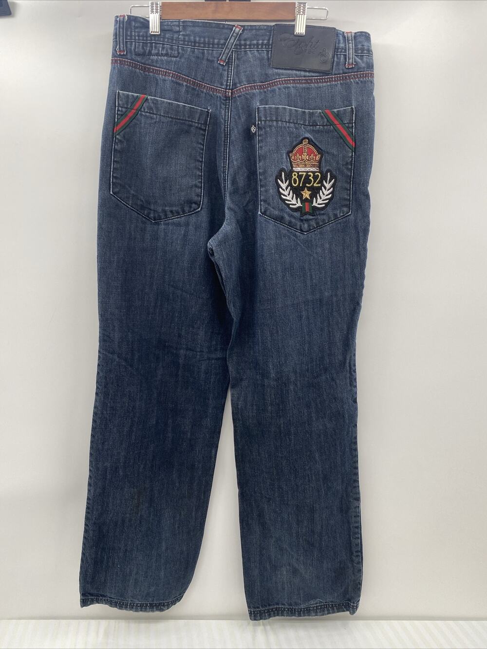 8732 Eight 732 Men's Sz Actual 34x32 Tag 36x34 Dark Wash Embroidered Denim Jeans